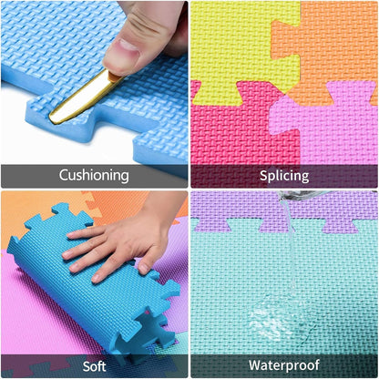 qqpp EVA Rubber 18 Tiles Interlocking Puzzle Foam Floor Mats - Baby Play Mat for Playing | Exercise Mat for Home Workout. White, Pink, Gray. QC-ACLb18N