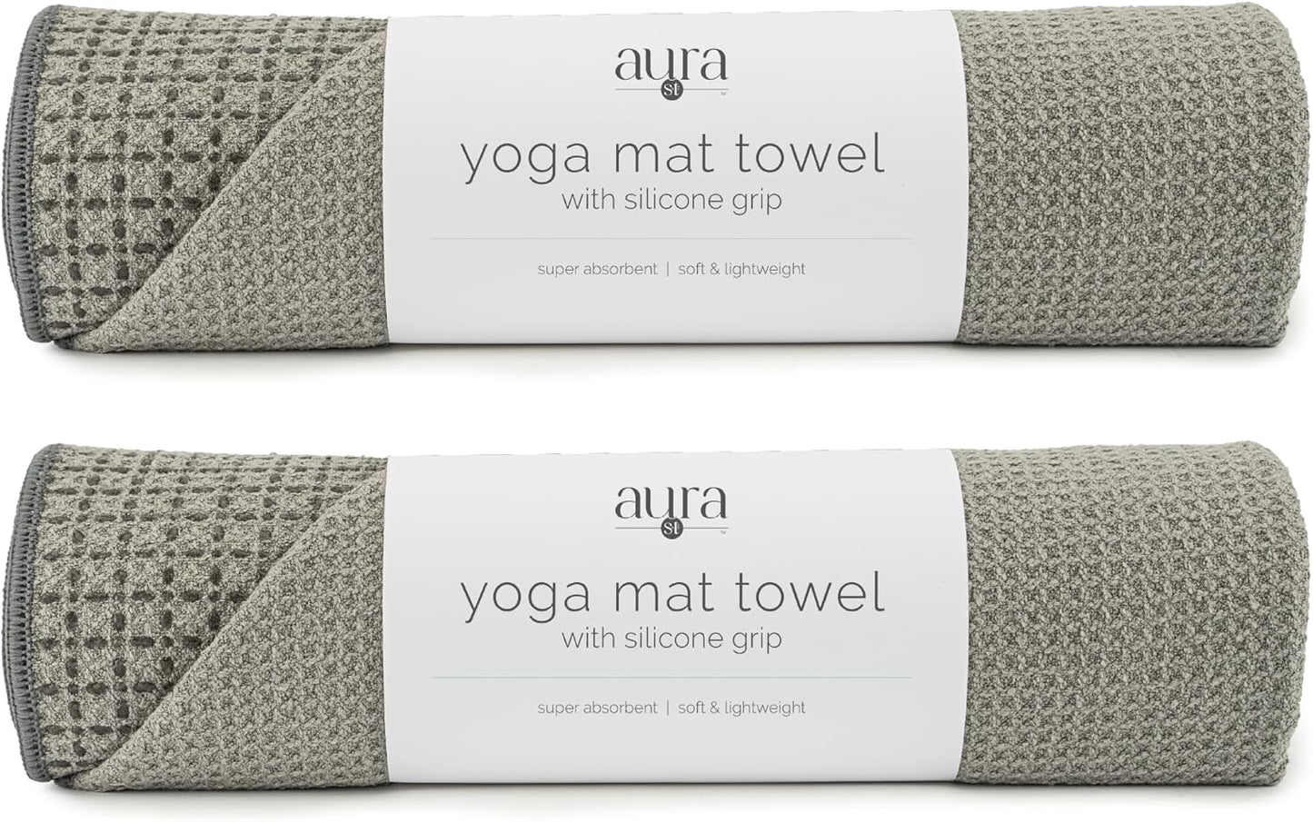 S&T INC. Aura Yoga Mat Towel with Non-Slip Grip, Enhanced Silicone Grip, Soft and Absorbent for Gym, Pilates, and Hot Yoga Mat, 2 Pack, 24 inches x 72 inches, 340GSM, Pink
