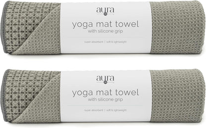 S&T INC. Aura Yoga Mat Towel with Non-Slip Grip, Enhanced Silicone Grip, Soft and Absorbent for Gym, Pilates, and Hot Yoga Mat, 2 Pack, 24 inches x 72 inches, 340GSM, Pink
