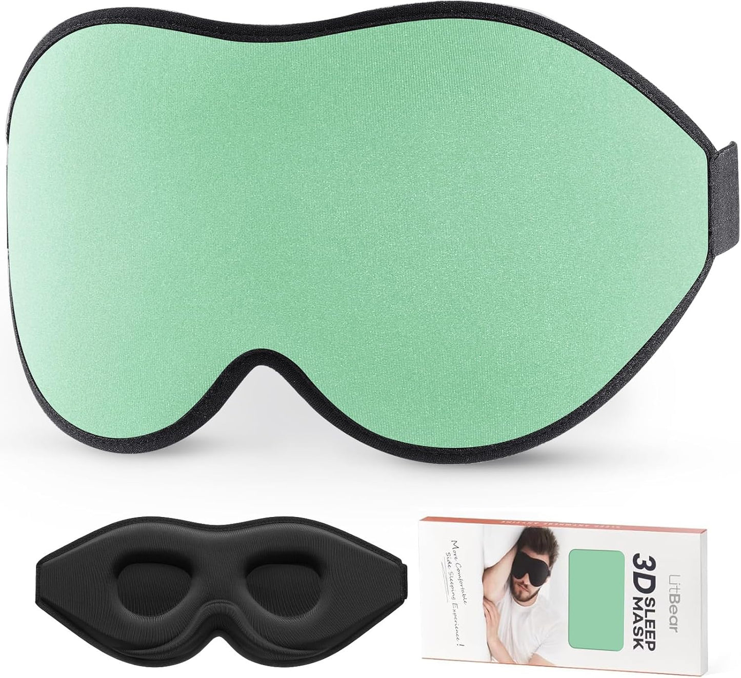 LitBear Sleep Mask for Side Sleeper Women Men, Eye Mask for Sleeping Light Blocking, 3D Contoured Cup Sleeping Mask, Soft Breathable Sleep Eye Mask with Adjustable Elastic Strap for Travel