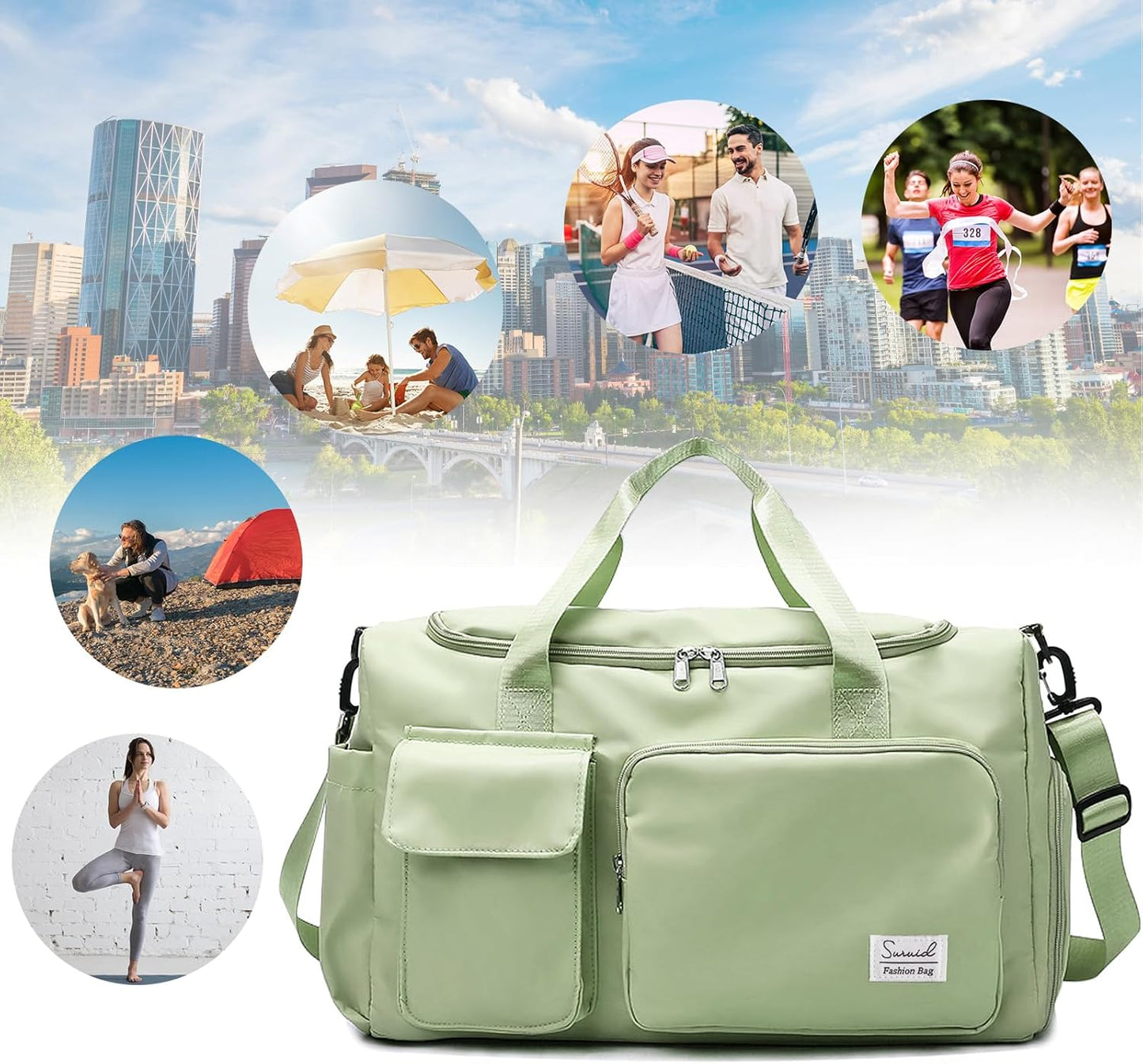 Suruid Travel Yoga Duffel Bag with Shoes Compartment Sports Gym Handbag with Dry Wet Separated Pocket for Training Men and Women, Overnight /Weekender Bag - Pink