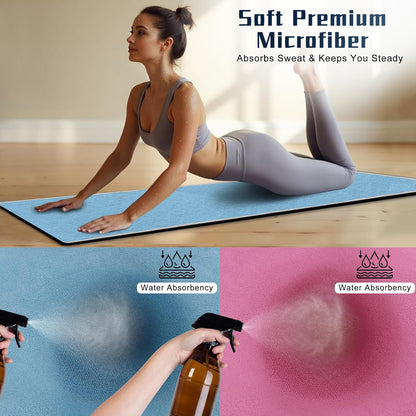 Hot Yoga Towel Non-Slip, 2 Pack Thick & Soft Yoga Mat Towel, Sweat Absorbent, with Grip Dot, 72" x 27", Yoga Towel for Hot Yoga, Pilates, Fitness and Gym Workouts, Light Pink
