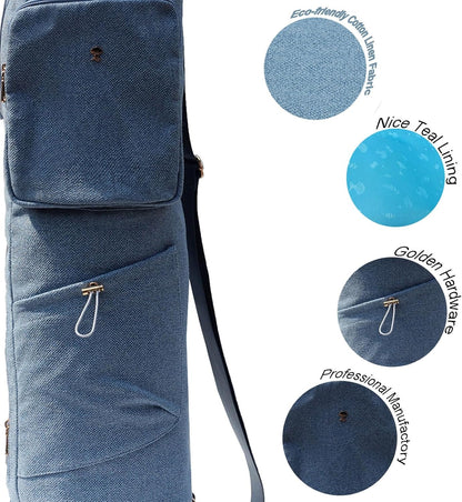 ESVAN Yoga Mat Bag with Multi Pockets Drawstring Yoga Mat Carrier Pilates Exercise Multi-Functional Storage Bag
