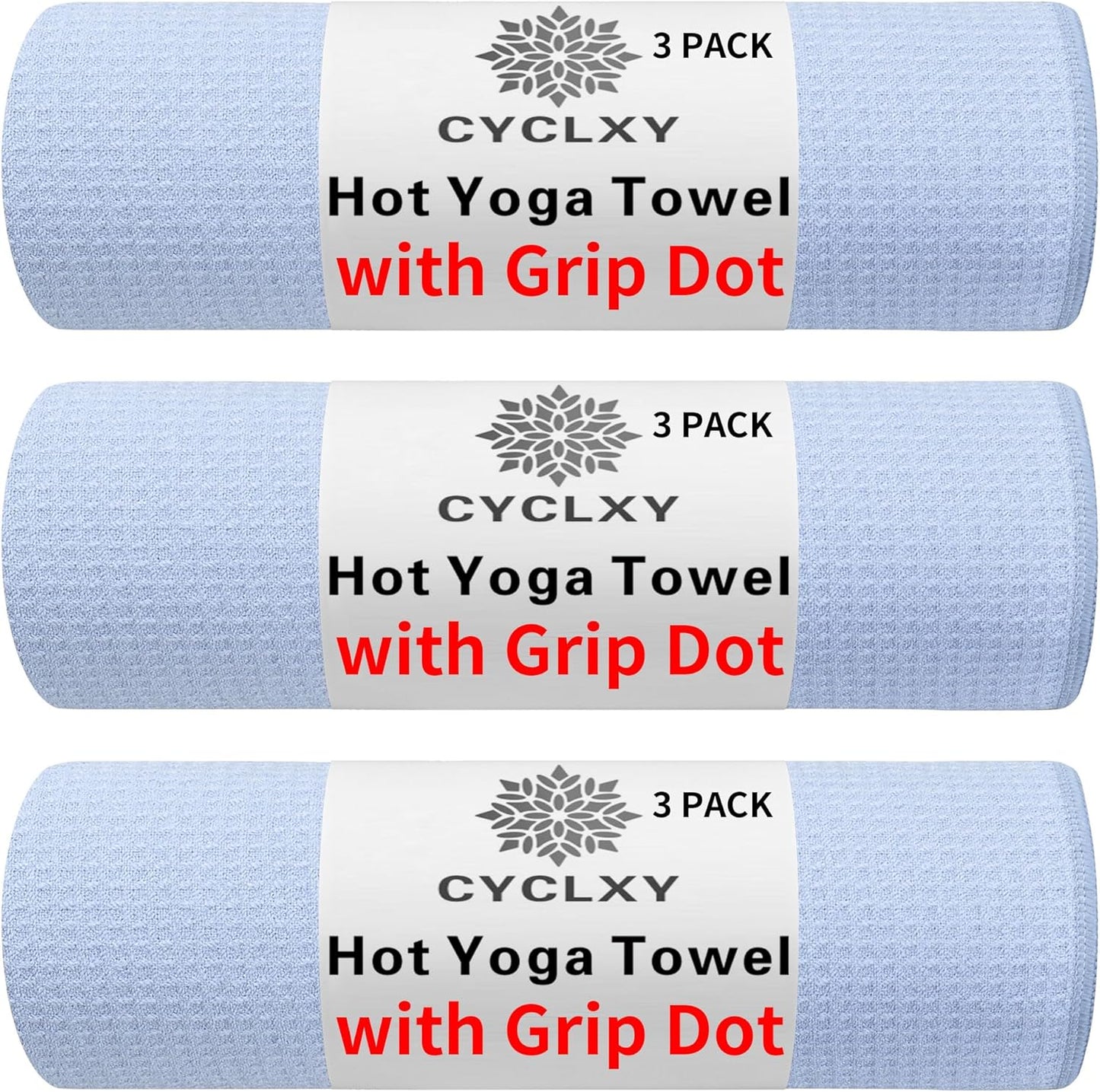 3 Pack Yoga Mat Towels with Grip Dot, Hot Yoga Towel Non Slip Yoga Mat Towel Non-Slip Sweat Absorbent Anti-Slip Yoga Towel for Bikram,Pilates