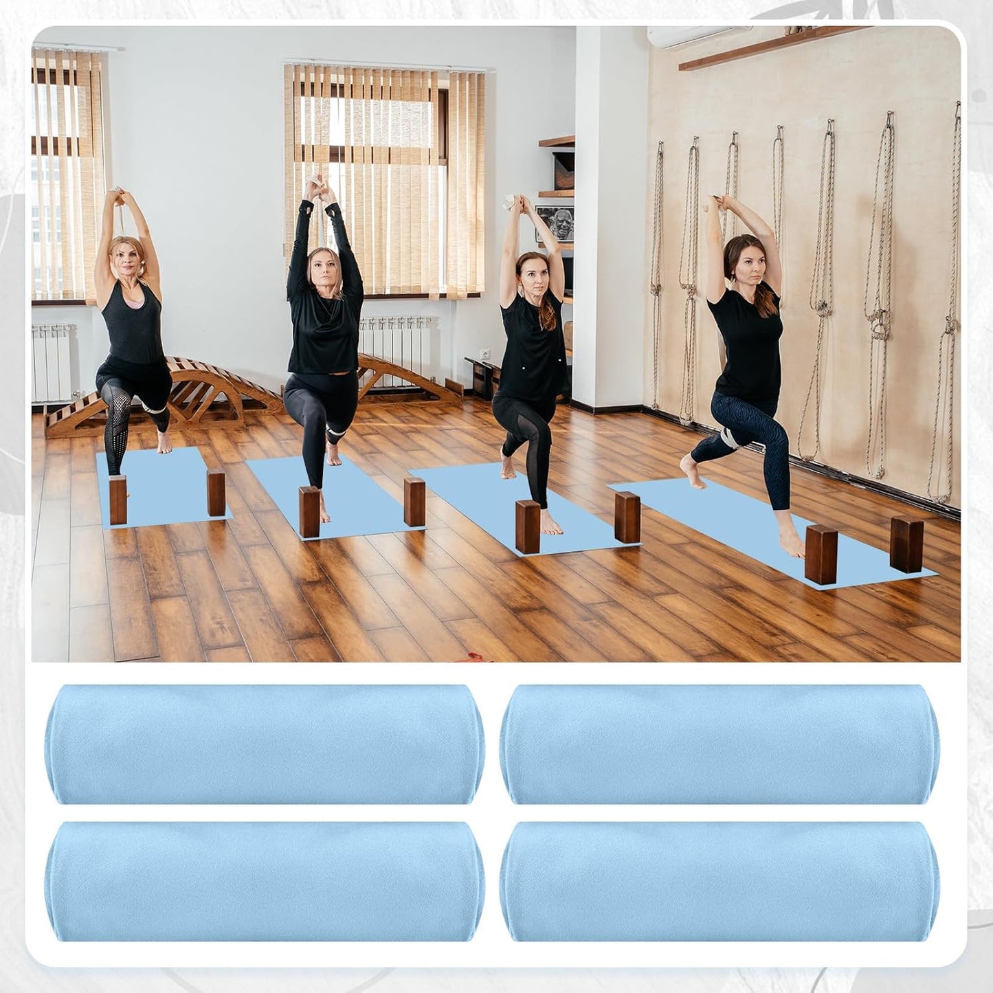 Breling 4 Pack 72" x 24" Hot Yoga Towel Non Slip Microfiber Mat Towel Sweat Absorbent Soft Pilates Mat Essentials for Hot Yoga Pilates Exercise(Light Grey)