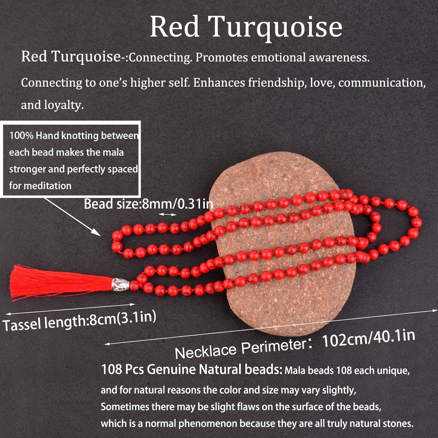 KIKILA Mala Beads 108 Natural Stone GemStones Japamala Yoga Meditation Hand Knotted Beaded Tassel Necklace for Women Men