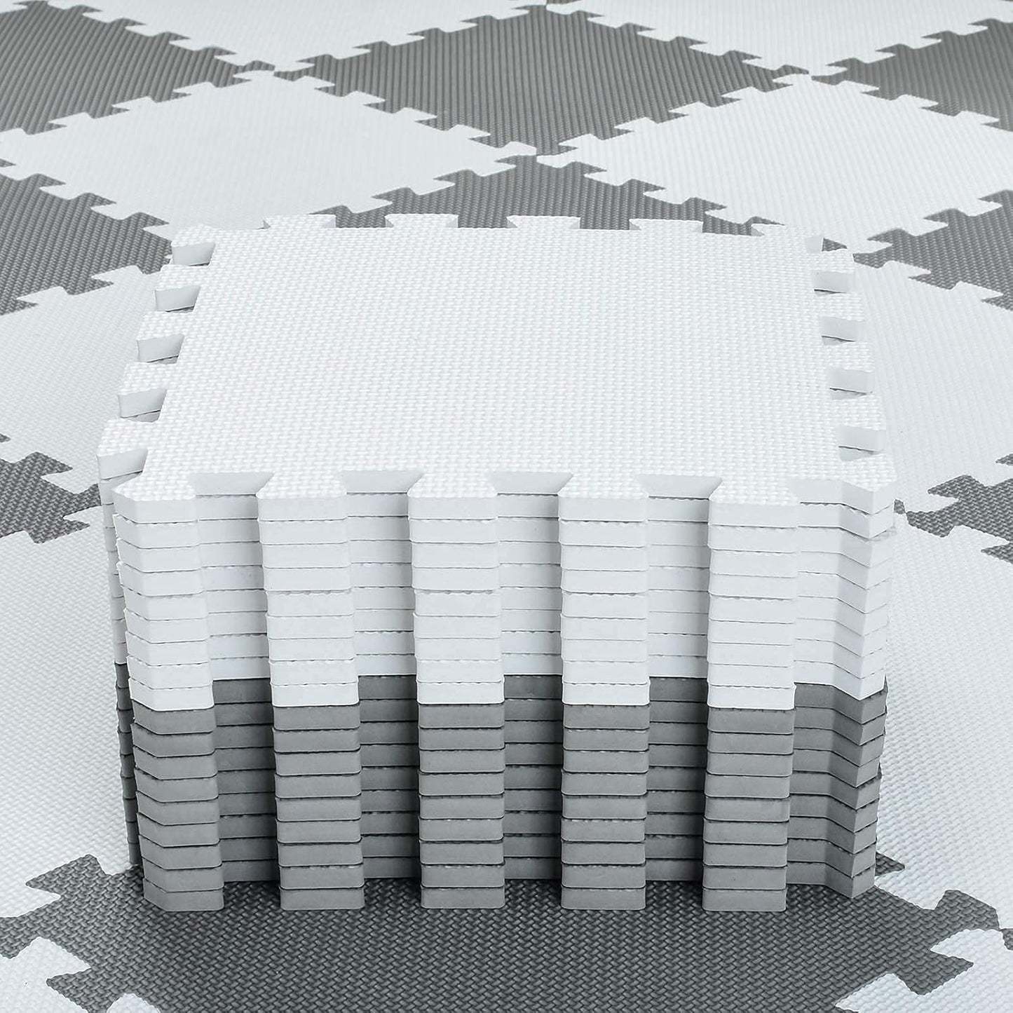 qqpp EVA Rubber 18 Tiles Interlocking Puzzle Foam Floor Mats - Baby Play Mat for Playing | Exercise Mat for Home Workout. White, Pink, Gray. QC-ACLb18N