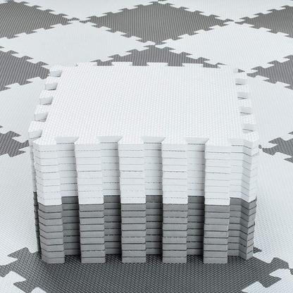 qqpp EVA Rubber 18 Tiles Interlocking Puzzle Foam Floor Mats - Baby Play Mat for Playing | Exercise Mat for Home Workout. White, Pink, Gray. QC-ACLb18N