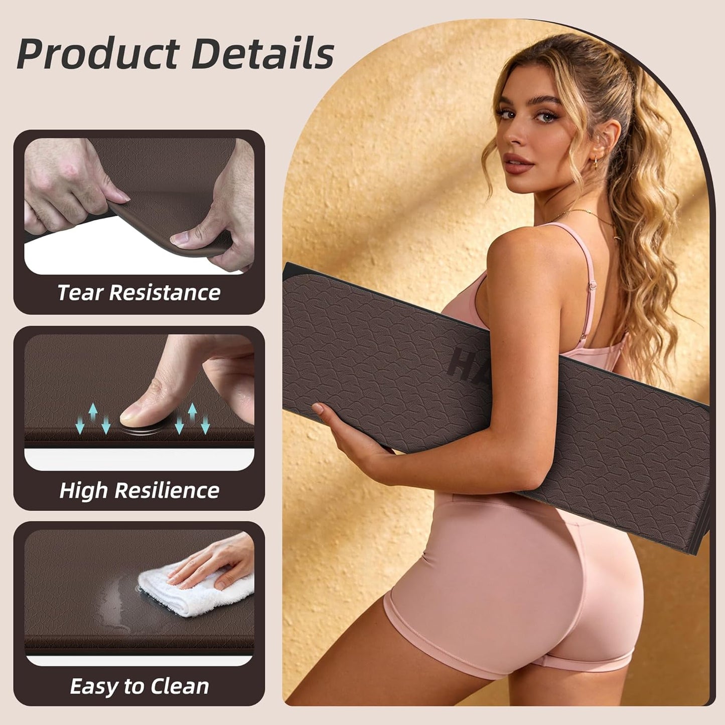 HAHE Foldable Yoga Exercise Mat, 74"Lx32"Wx1/3"Thick, TPE Multi-purpose Workout Mats with Non-slip Surface, Portable for Yoga/Pilates/Studio/Home Gym