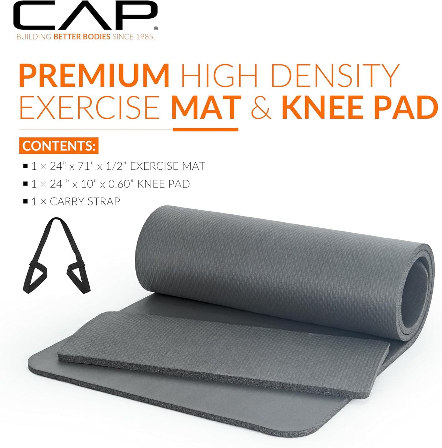 CAP Barbell 1/2-Inch High Density Exercise Yoga Mat with Strap | Multiple Options