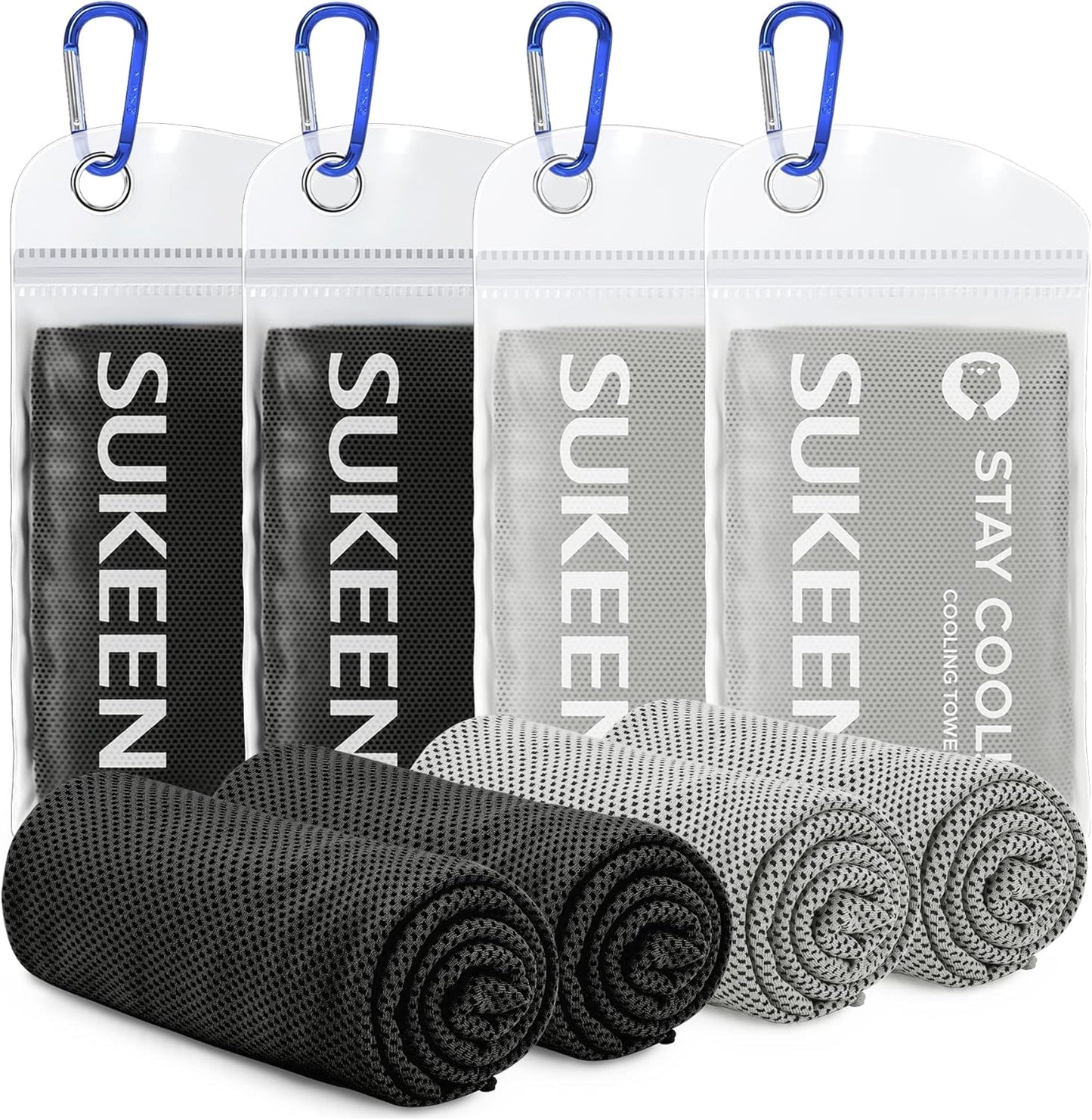 Sukeen [4 Pack Cooling Towel (40"x12"), Soft Breathable Chilly Microfiber Towel for Yoga,Sport,Running,Gym,Workout,Camping,Fitness,Workout & More Activities