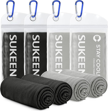 Sukeen [4 Pack Cooling Towel (40"x12"), Soft Breathable Chilly Microfiber Towel for Yoga,Sport,Running,Gym,Workout,Camping,Fitness,Workout & More Activities