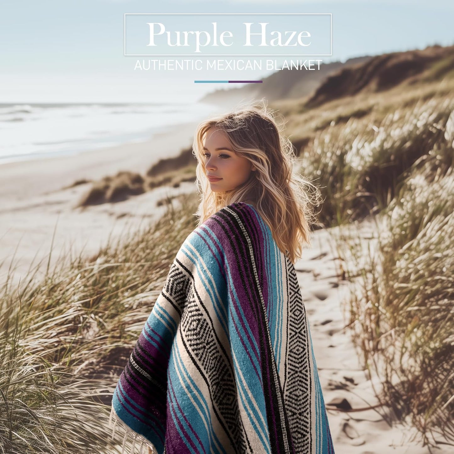 Hydration Nation Authentic Large Handwoven Mexican Blanket - Soft Yoga - Durable Serape - Lightweight Falsa, Beach, Camping, Picnic, Outdoor 70"x50" - Mandarin