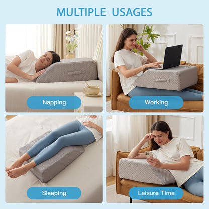 MEGCXIT Leg Pillow Elevation Blood Circulation, Leg Wedge for Elevation for Swelling, Leg Elevating Pillow for After Surgery, Memory Foam Foot Knee Pillow for Back Sleeping 23.6×16.8×8 Inch White/Grey