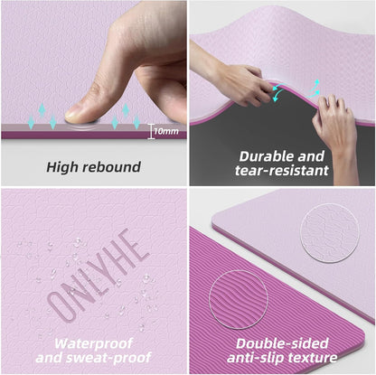 Yoga Mat Thick(10mm) Exercise Mat Non Slip Anti-tear,72"x35" Extra Large Pilates Mats for Home Workouts, Gym & Floor Stretching with Carrier Strap
