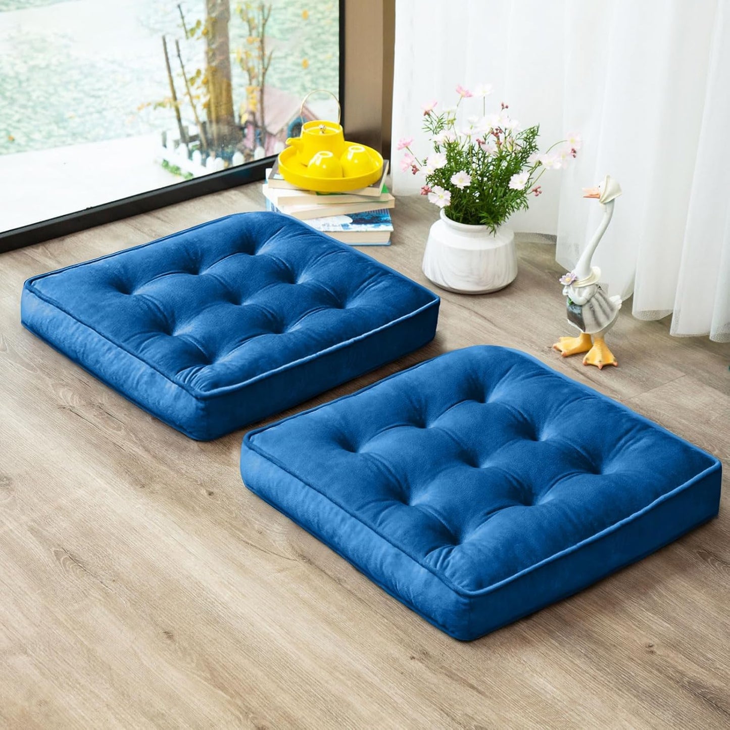 1 MIDDLE ONE Floor Pillow Set of 2, Memory Foam Meditation Cushion, Floor Cushions for Adults Sitting, Large Square Seat Cushions for Yoga, Living Room, 20x20 Inch (Grey)