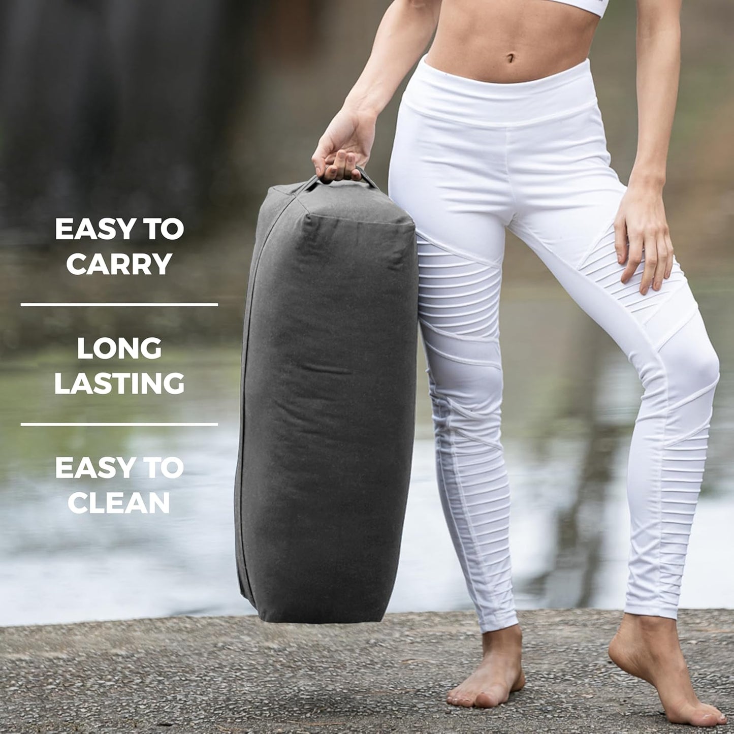 Extra Firm Large Yoga Bolster, 24" x 12" x 6" Cinched OR Zippered Yoga Pillow, Rectangular Cotton Cushion With Removable Cover for Studios, 1 Pack or 2 Pack
