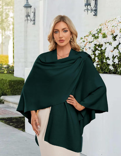 PULI Womens Large Cross Front Poncho Sweater Wrap Topper Knitted Elegant Shawls Cape for Fall Winter