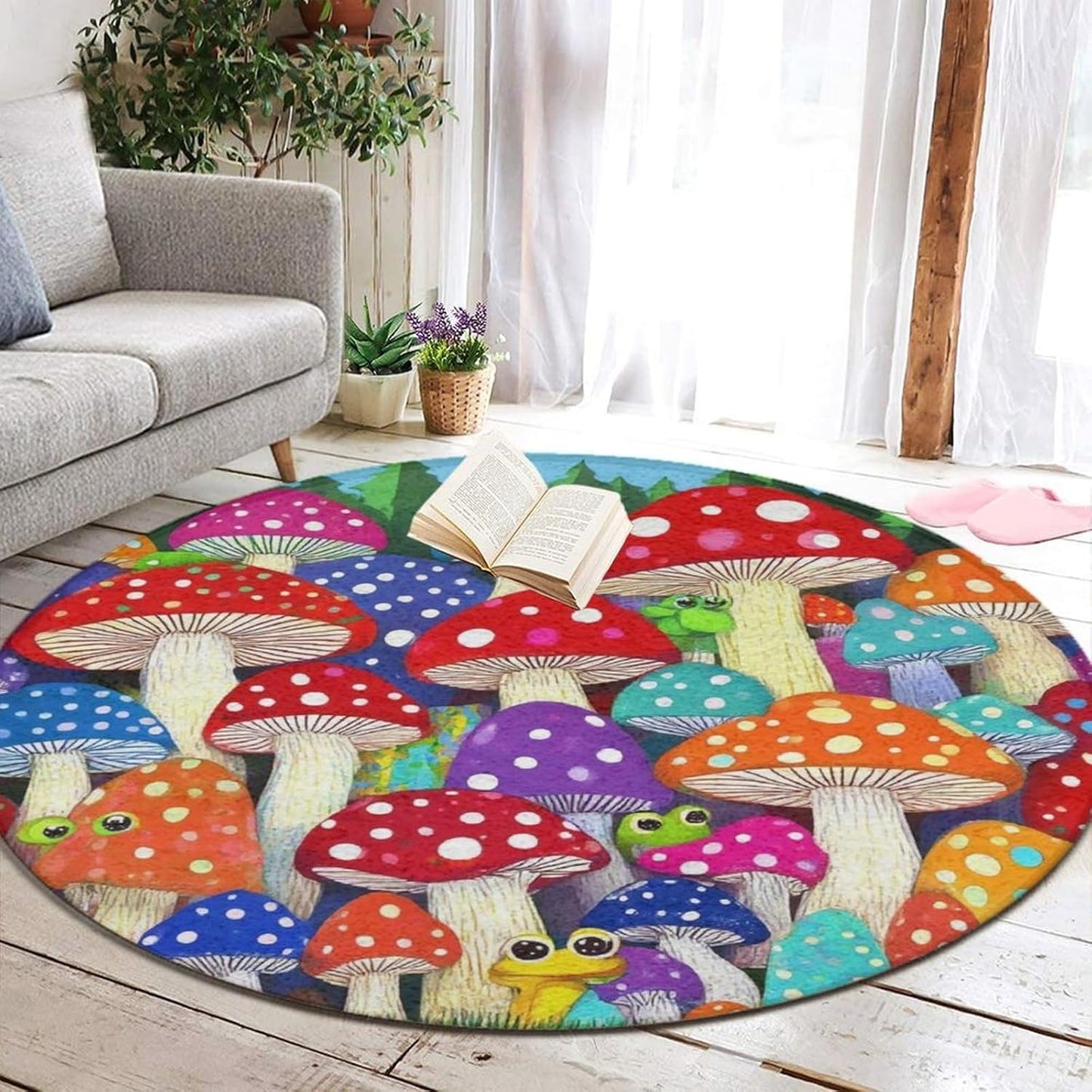 Home Decor Non Slip Kitchen Office Circle Rug, Machine Washable Modern Round Area Rug, Room Sofa Yoga Soft Round Carpet Purple Galaxy Trippy Space Astronaut Art, 36inch