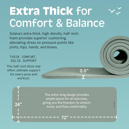 Retrospec Solana Yoga Mat Thick 1/2in Non-Slip Workout Mat with Nylon Strap - 72x24in Exercise Mat for Pilates, Stretching & Fitness - BPA Free, Easy Clean