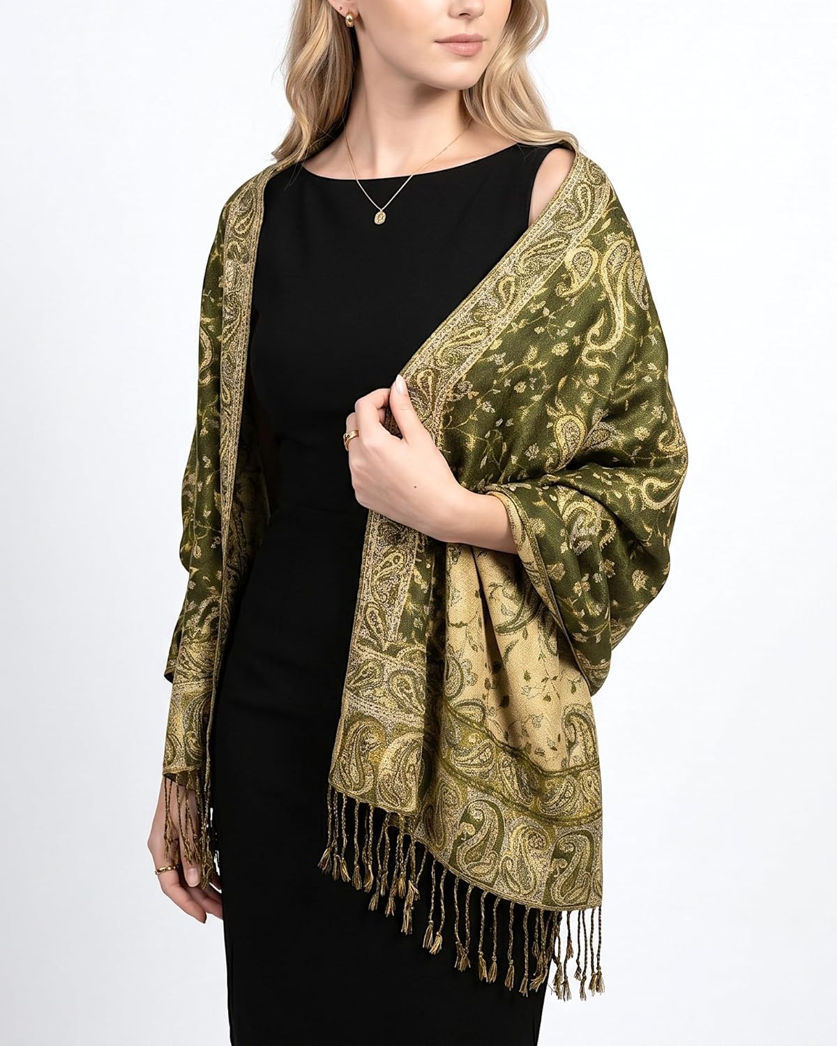 Achillea Reversible Paisley Pashmina Rave Scarf – Exotic Indian Shawls and Wraps for Evening Dresses, Festivals, All Seasons - Colors B