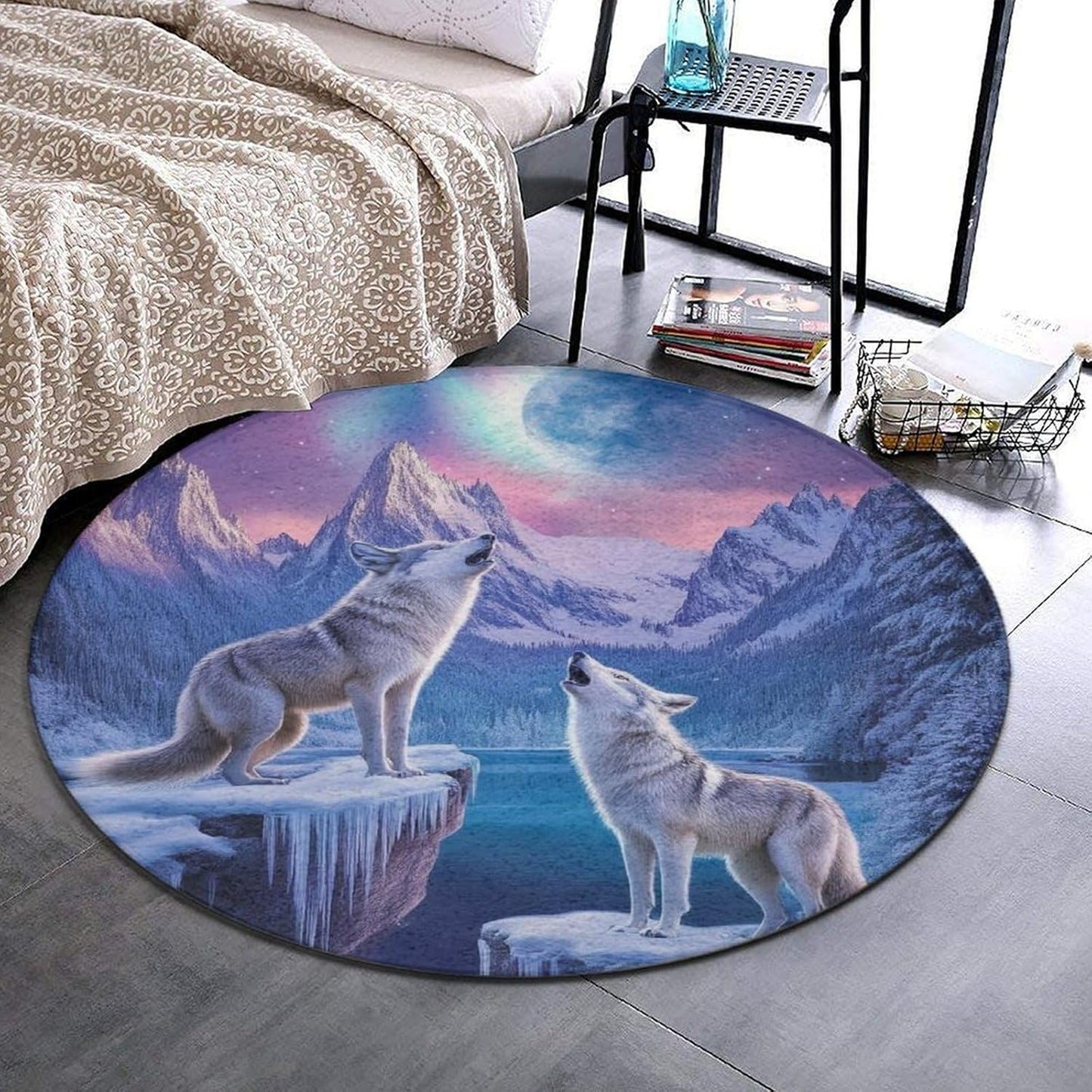 Machine Washable Modern Round Area Rug, Room Sofa Yoga Soft Round Carpet, Home Decor Non Slip Kitchen Office Circle Rug Union Jack Flag UK Mandala Art, 60inch