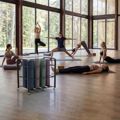 32'' x 21'' x 31'' Yoga Mat Storage Cart with Wheels, Floor Metal Gym Foam Rollers Storage Organizer, Yoga Mat Holder Basket for Commercial and Home Gym Accessories
