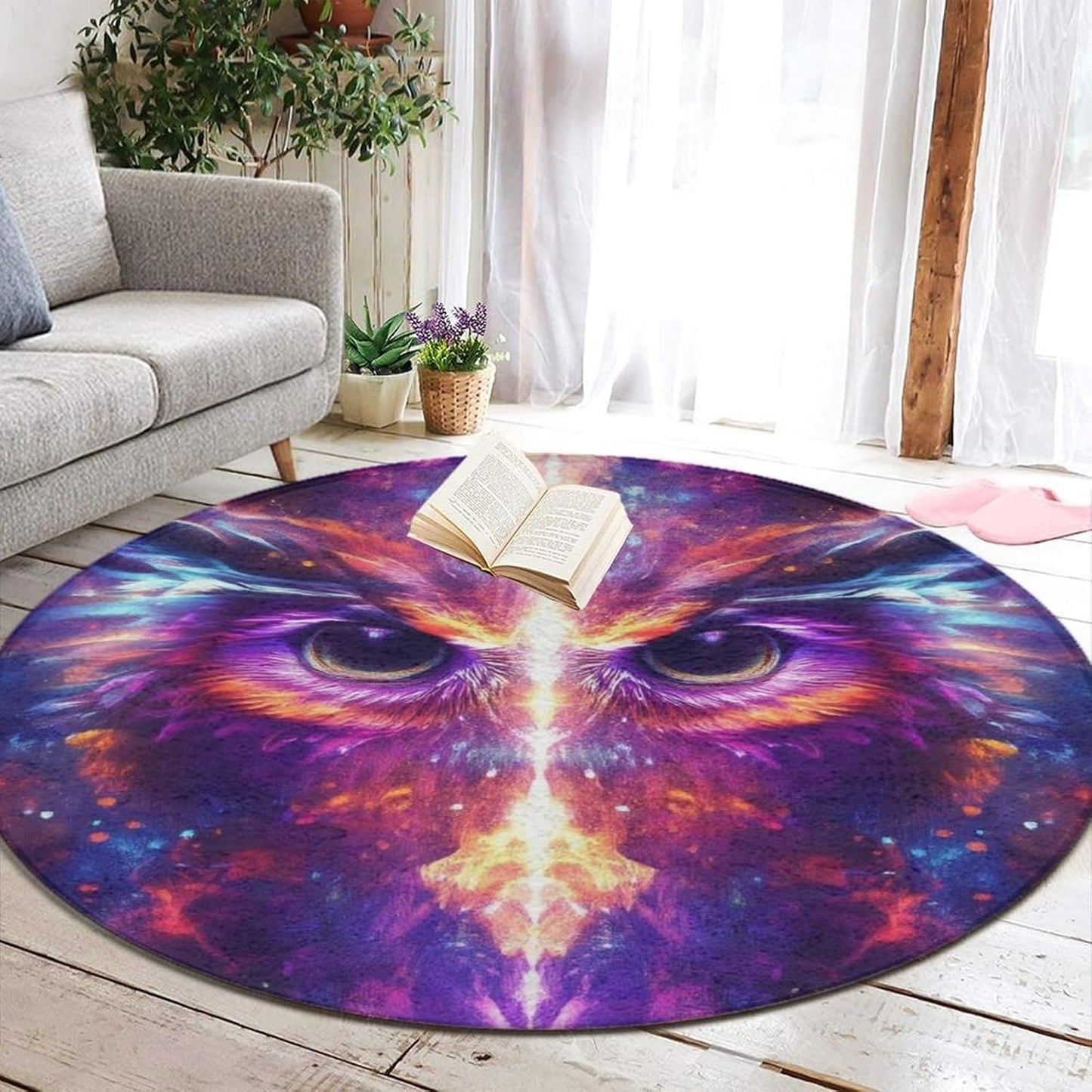 Machine Washable Modern Round Area Rug, Room Sofa Yoga Soft Round Carpet, Home Decor Non Slip Kitchen Office Circle Rug Union Jack Flag UK Mandala Art, 60inch