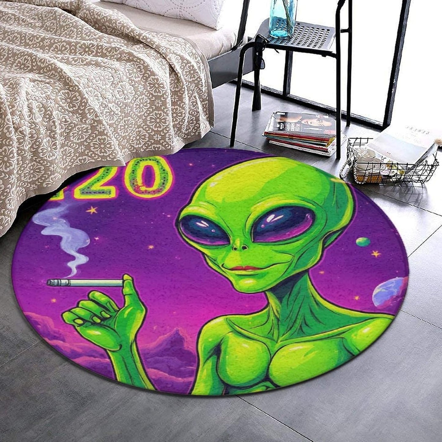 Machine Washable Modern Round Area Rug, Room Sofa Yoga Soft Round Carpet, Home Decor Non Slip Kitchen Office Circle Rug Trippy Rainbow Mushroom Tie Dye Art, 60inch
