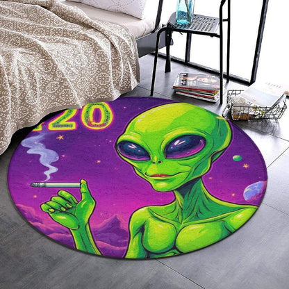 Machine Washable Modern Round Area Rug, Room Sofa Yoga Soft Round Carpet, Home Decor Non Slip Kitchen Office Circle Rug Trippy Rainbow Mushroom Tie Dye Art, 60inch