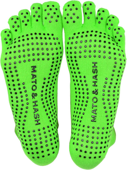 Mato & Hash 5-Toe Exercise Barefoot Feel Yoga Socks With Full Grip