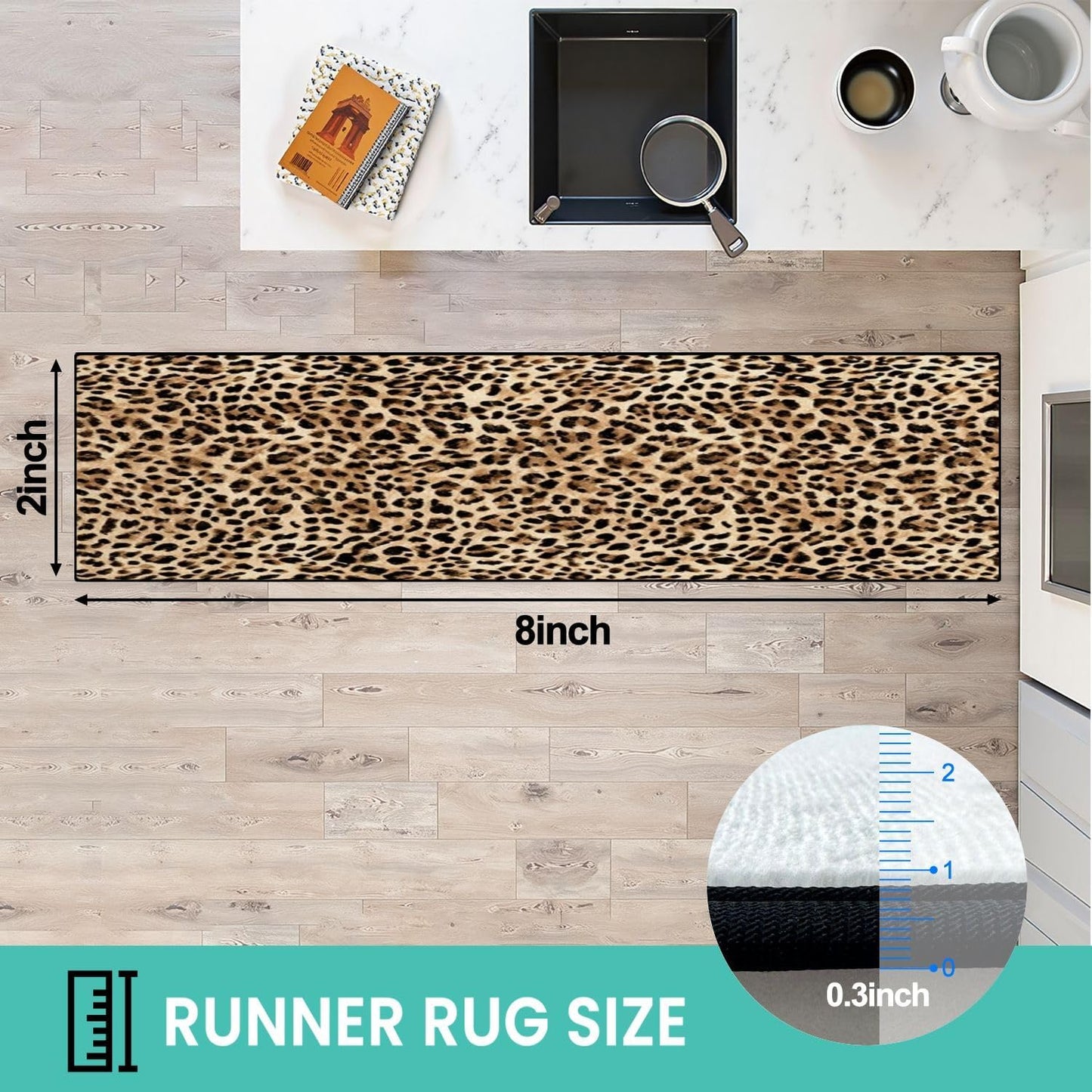 Runner Rug Washable 2x8 Leopard Print Seamless Leopard Skin Fashionable Cheetah Fur Non-Slip Hallway Area Rug Indoor Outdoor Home Decor for Entryway Bathroom Kitchen Carpet Yoga Floor Mat
