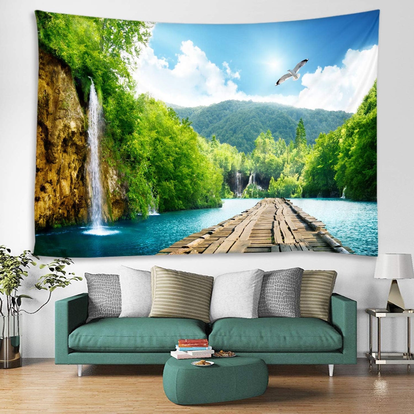 LYFANS Wooden Bridge Water Printing Fabric Tapestry Decorative Wall Art Tablecloth Bed Cover Picnic Carpet Beach Towel Bedroom Dormitory Living Room Multi functional Tapestry 79 x 59 inches
