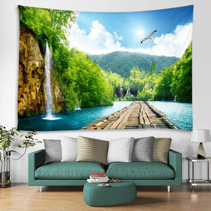 LYFANS Wooden Bridge Water Printing Fabric Tapestry Decorative Wall Art Tablecloth Bed Cover Picnic Carpet Beach Towel Bedroom Dormitory Living Room Multi functional Tapestry 79 x 59 inches