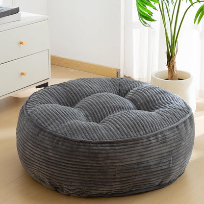 HIGOGOGO Floor Pillow Cushion for Adults, Meditation Cushion Pillow, Large Square Floor Sitting, Tufted Corduroy Cover, for Tatami Living Room or Yoga, 22x22 Inch, Dark Grey