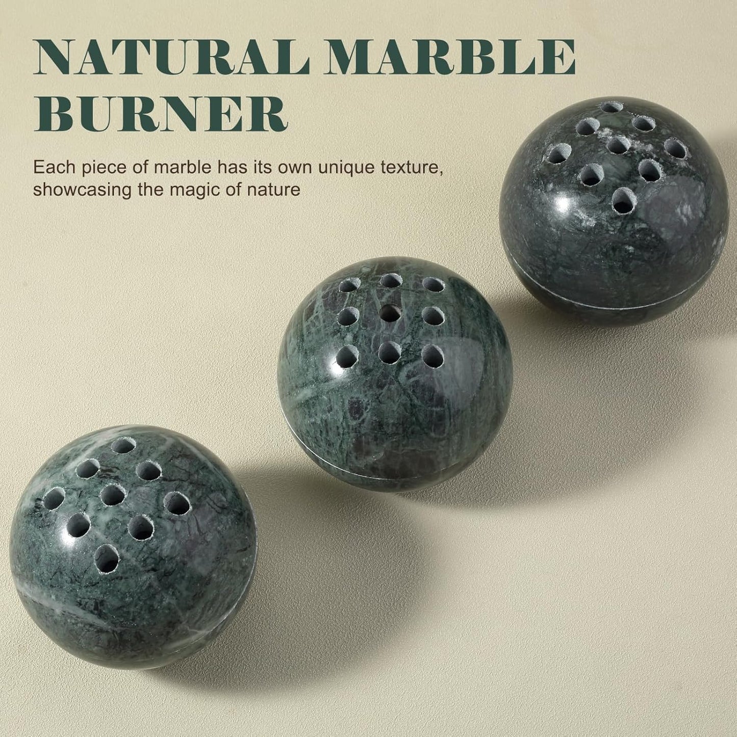 Koville Natural Marble Incense Holder, Incense Holder for Sticks with 9 Holes, Handmade Incense Burner Ash Catcher for Meditation Yoga SPA, Balsam Fir/Palo Santo/Sage/Cone (RoyalBeige)