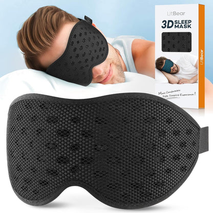 LitBear Breathable Sleep Mask, 3D Eye Mask Sleep for Side Sleepers Women Men, Light Blocking Sleeping Mask with Adjustable Strap, Soft Lightweight Eye Cover for Travel, Night Work, Nap, Office - Blue