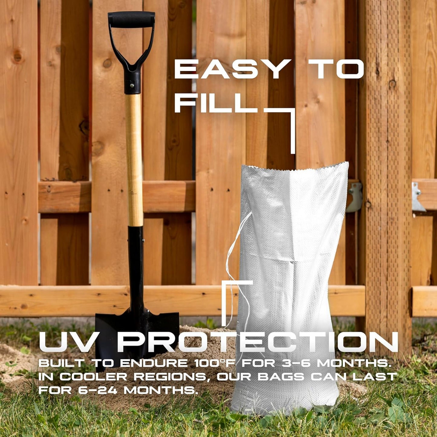 (Not Made in China) 20 Pack, Heavy Duty Sand Bags for Flooding, Empty Sandbags with Tie Strings, UV Protection 1600 Hours, Flood Control,14in x 26in, Sandbag for Weight, 50lb Capacity, White
