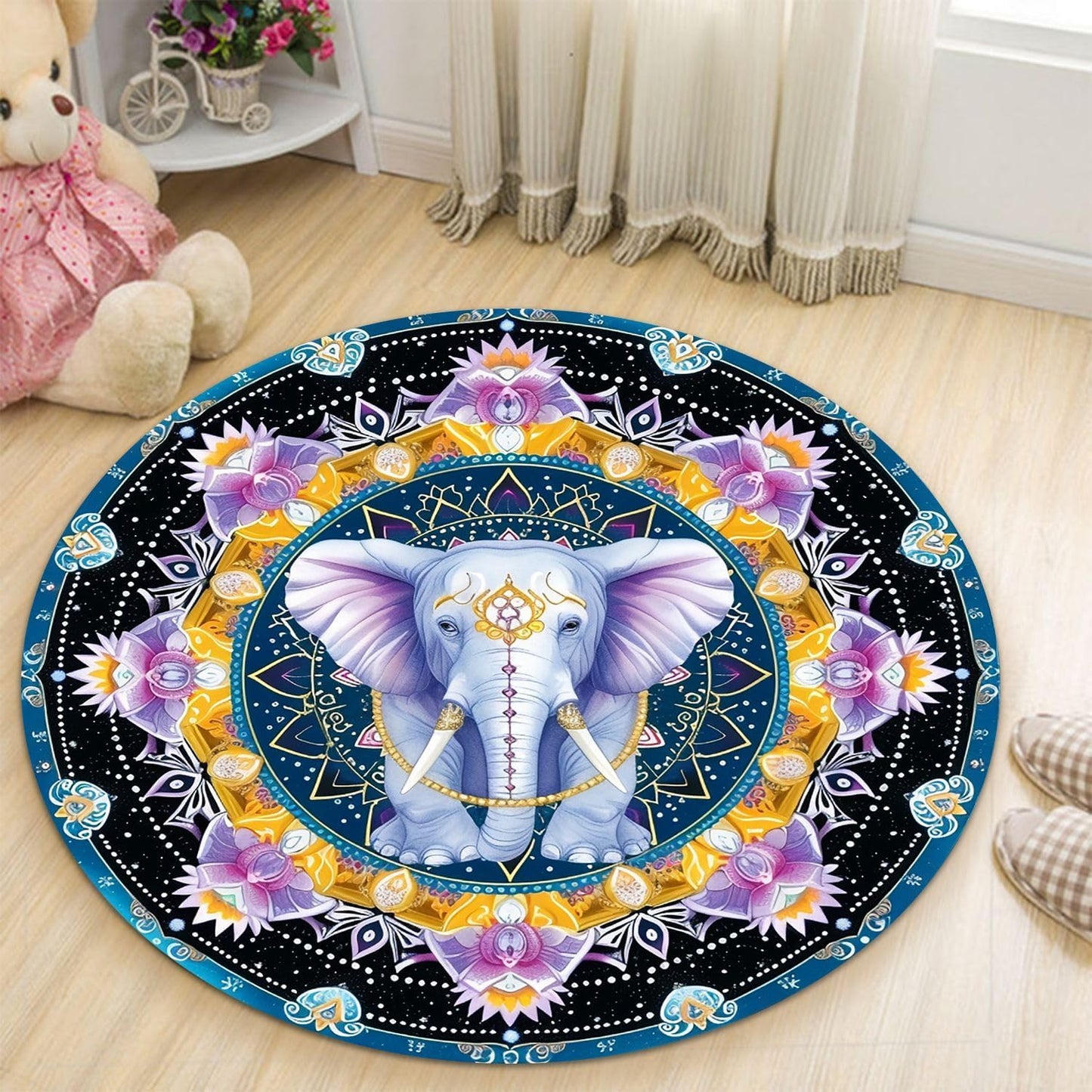 Chakra Round Area Rug, Non-Slip Meditation & Yoga Carpet for Living Room, Meditation Round Area Rugs, Modern Circular Bedroom Rug 57