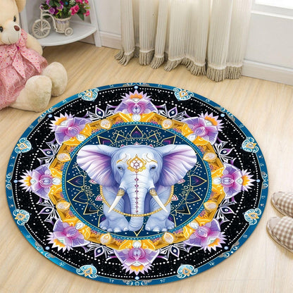 Chakra Round Area Rug, Non-Slip Meditation & Yoga Carpet for Living Room, Meditation Round Area Rugs, Modern Circular Bedroom Rug 57
