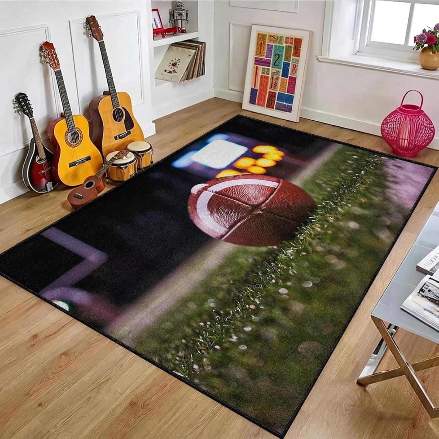 Sports Field Area Rug,5x7ft, Soccer Field Chalked Blackboard Football Stadium Board Painted Non-Slip Soft Carpet Floor Mat Indoor Living Room Bedroom Rugs Yoga Mat Home Decor