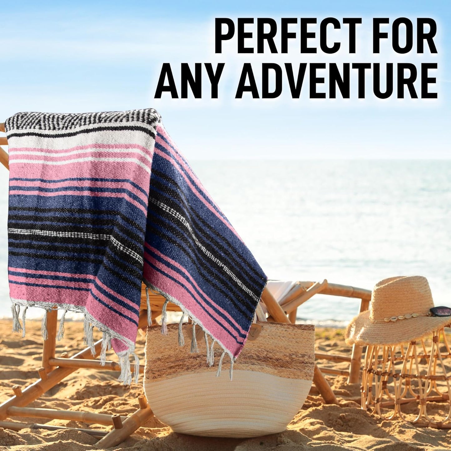 Hydration Nation Authentic Large Handwoven Mexican Blanket - Soft Yoga - Durable Serape - Lightweight Falsa, Beach, Camping, Picnic, Outdoor 70"x50" - Mandarin