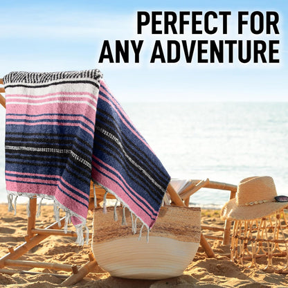 Hydration Nation Authentic Large Handwoven Mexican Blanket - Soft Yoga - Durable Serape - Lightweight Falsa, Beach, Camping, Picnic, Outdoor 70"x50" - Mandarin