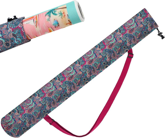 Shinylin 35 Inch Mahjong Mat Carrying Bag with Strap, Printed Drawstring Mahjong Holder Bag Outdoor Travel Canvas Storage for Board Games, Yoga Mats, Tripod