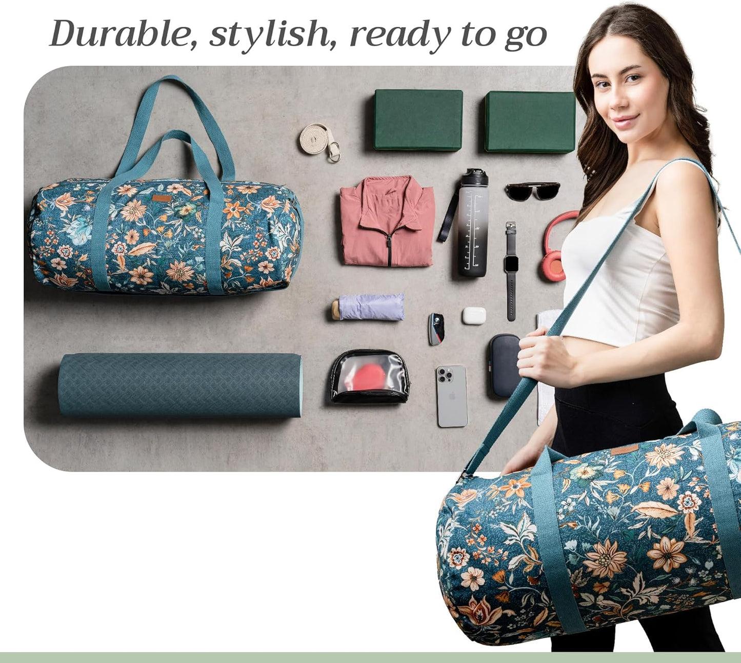 Maison d' Hermine Yoga Mat bag, Cylindrical bag for Woman&Men, yoga mat Bag &Adjustable shoulder straps Yoga Mat Carrier Bag with Drawstring Water Bottle Pocket and zipper pocket Easter Gifts
