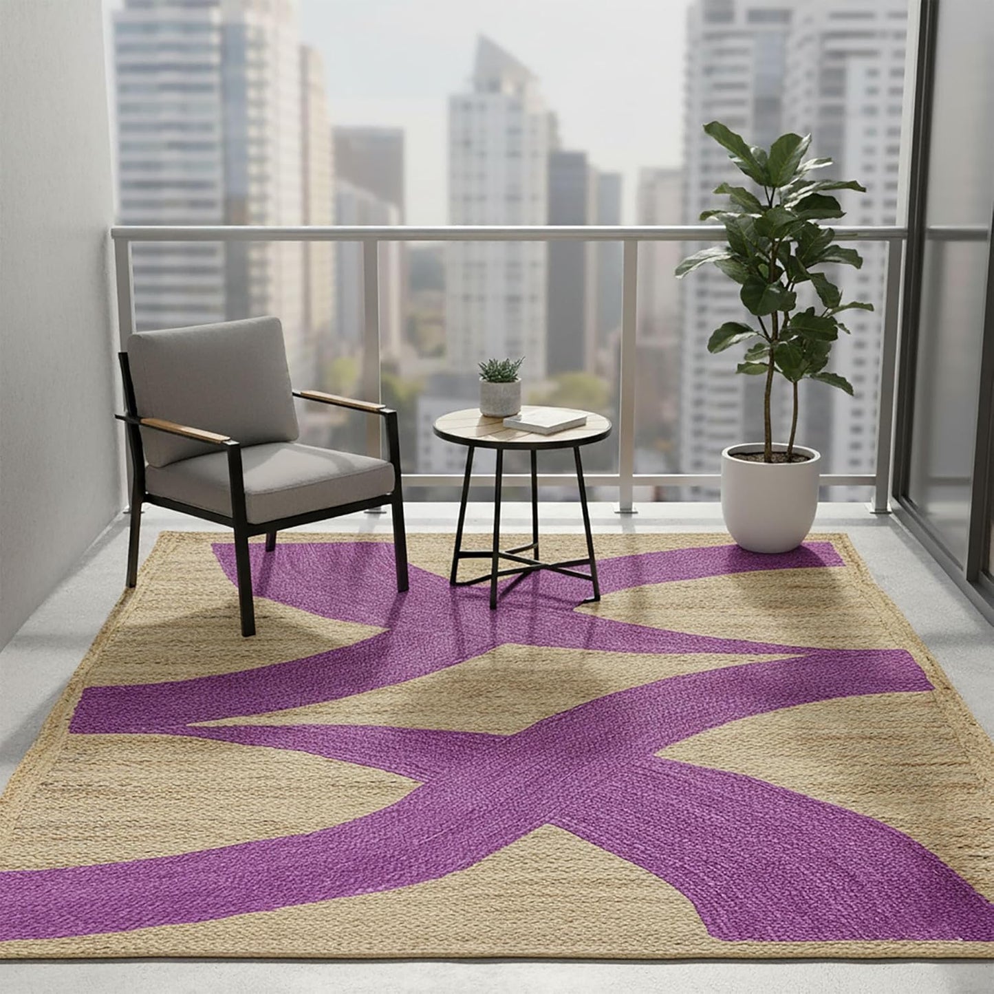 Premium Quality Jute Rug 4x6 Feet Area Rug Natural Fiber Jute Rugs Thick 0.27" Black Abstract Pattern Geometric Rugs for Kids Room, Living Room, Yoga Mat, Indoor Outdoor Carpet - Colors A