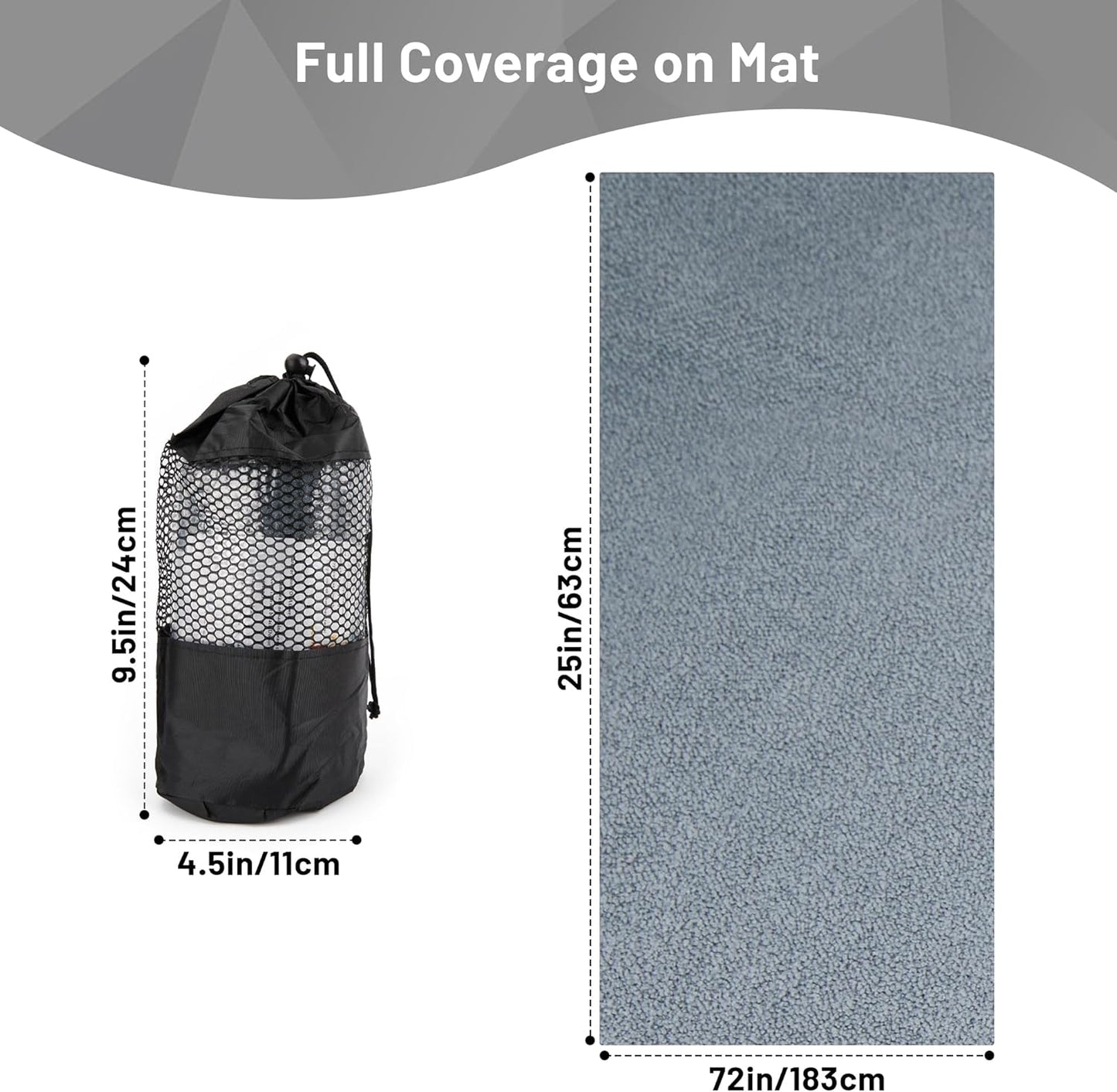 Non Slip Hot Yoga Towel with Grip Dots – Sweat Absorbent Microfiber Yoga Mat Towel for Hot Yoga, Pilates, Bikram & Fitness – 72"x24" Anti-Slip, Quick-Dry, Machine Washable