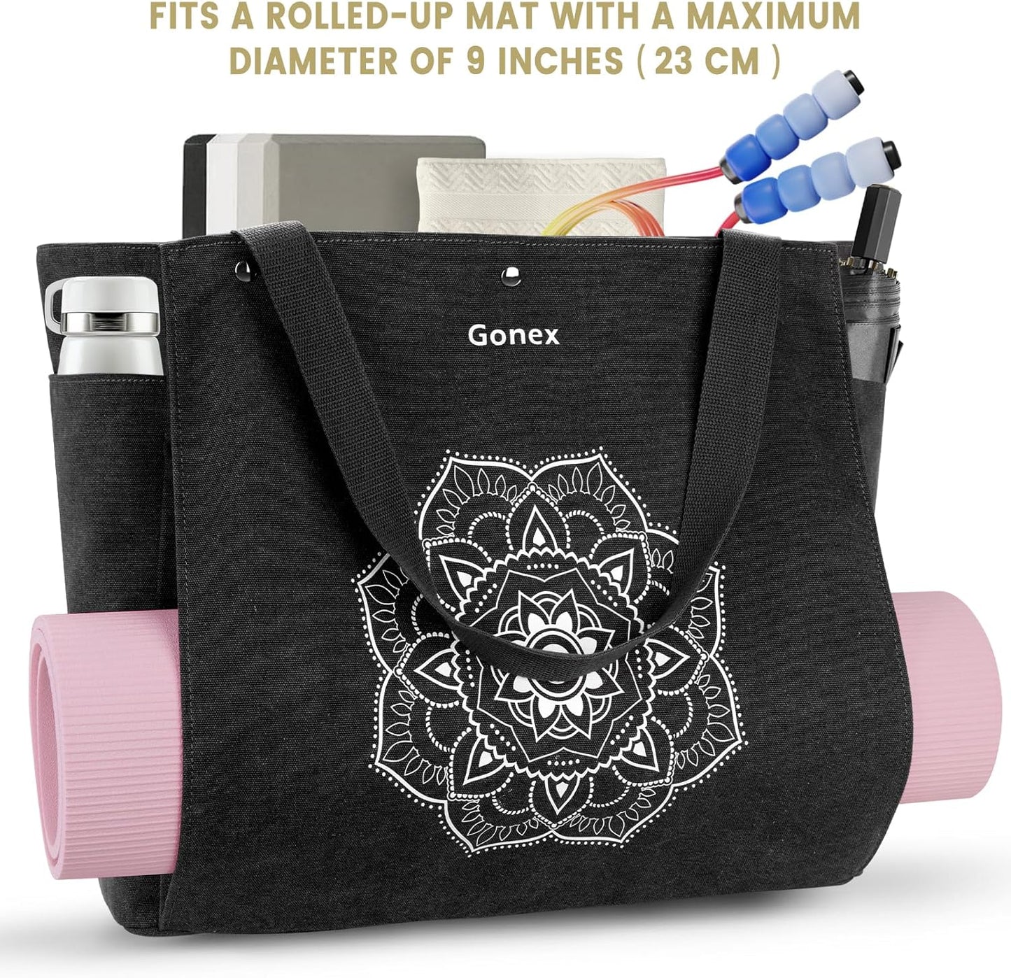 Gonex Yoga Mat Bag, Yoga Gym Bag Tote Bag with Multi Pockets For Women Men, Canvas Yoga Mat Carrier Take in Out Mat Easily For Pilates Travel Workout Office