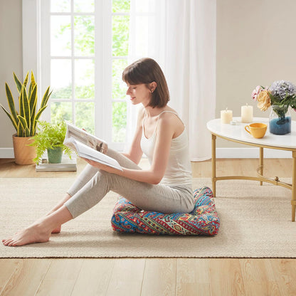 Codi Boho Floor Pillow, Large Meditation Cushion for Adults, Square Pillows Seating for Yoga Living Room Tatami Sitting Home Decor, Memory Foam Added, 22x22 Inch, Multi Patchwork