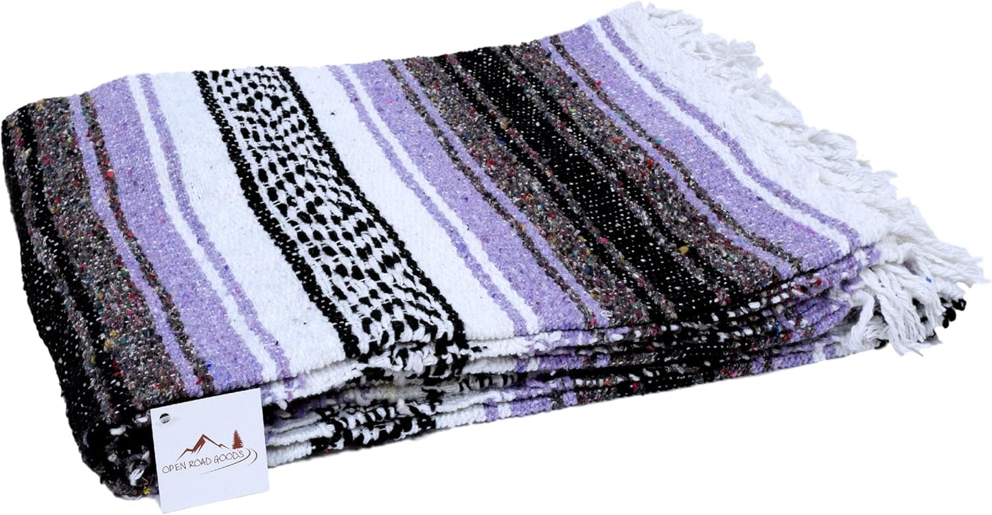 Open Road Goods Blue Mexican Blanket - Authentic Serape Falsa Blanket - Handmade